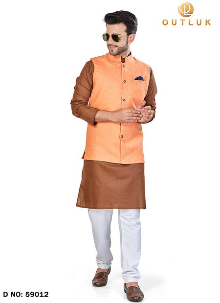 Peach Outluk 59 Wedding Wear Kurta Pajama With Jacket Mens Collection 59012